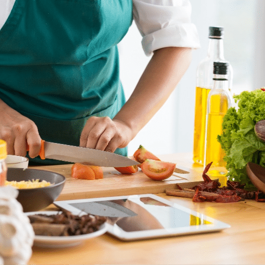 Woman chopping veggies